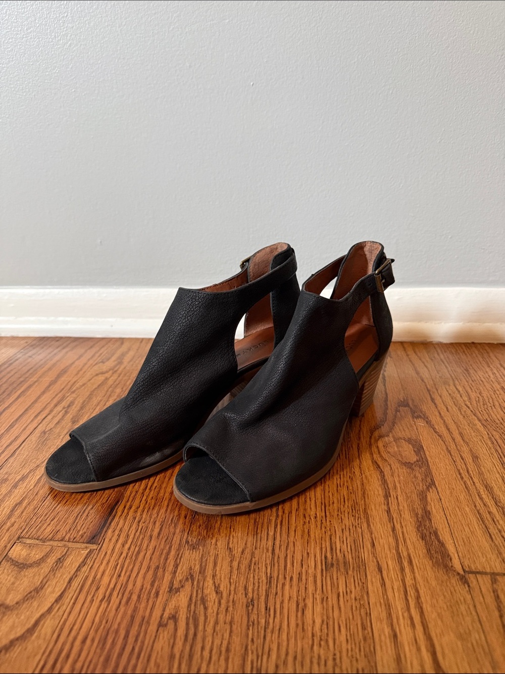 Lucky Brand Black Open-Toe Slingback Heels